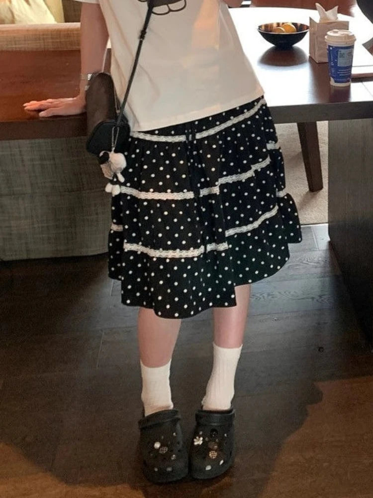 Bxoxo Summer Lace New Polka Dot Cake Skirt Women Japanese Sweet Casual Loose Short Skirts Female Designer Chic Kawaii Thin Outfits