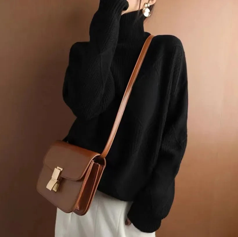 Bxoxo New UZZDSS High Necked Cashmere Plain Sweater Pullovers
