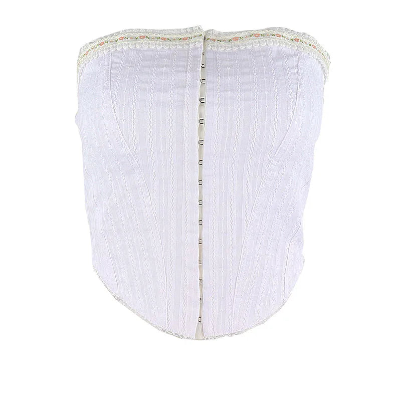 Bxoxo Aesthetic Lace Embroidered Tank Top Y2K Women Sleeveless Skinny Crop Tops Summer Fashion Metal Hook Wrapping Chest Vest