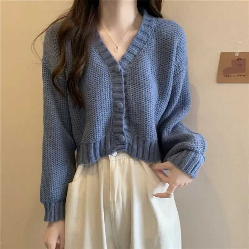 BXOXO - Button-Up V-Neck Knit Cardigan