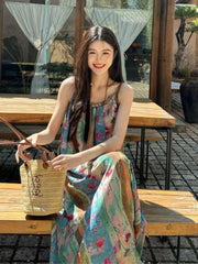 Bxoxo Summer New Large Size Retro Yunnan Travel Floral Tie Dye ter Dr Women's Vaion Sle Loose Waist A-Line Long Dr
