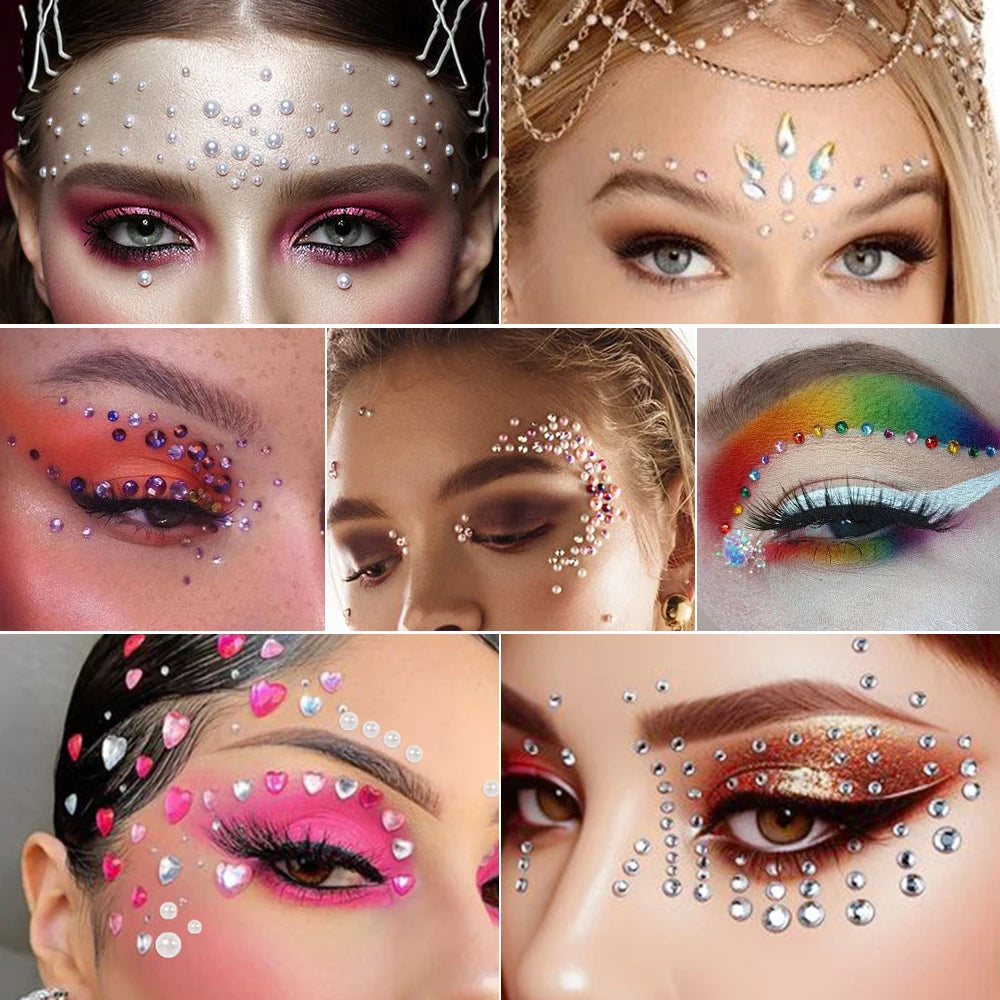 BXOXO 1Pcs Face Diamond Gem Sticker 5D Colorful Rhinestone Tattoo Eyeshadow Stickers fo Festival Nail Body Makeup Bling Jewel DIY Deco