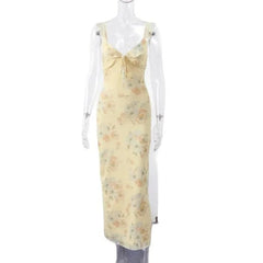 BXOXO Summer Flower Printed Women's Sexy Low-cut Dress Sleeveless Backless Slim Sling Dresses 2025 Beach Vacation Lady Vestidos