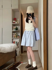 BXOXO Striped Skirts Women High Waist Summer 2025 New Fashion Sweet Button Preppy Style A Line Skirt Female Elegant Casual