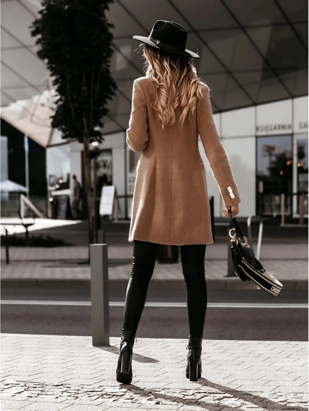 BXOXO Autumn and Winter Long-sleeved Suit Collar Double-breasted Coat Coat Women's Woolen