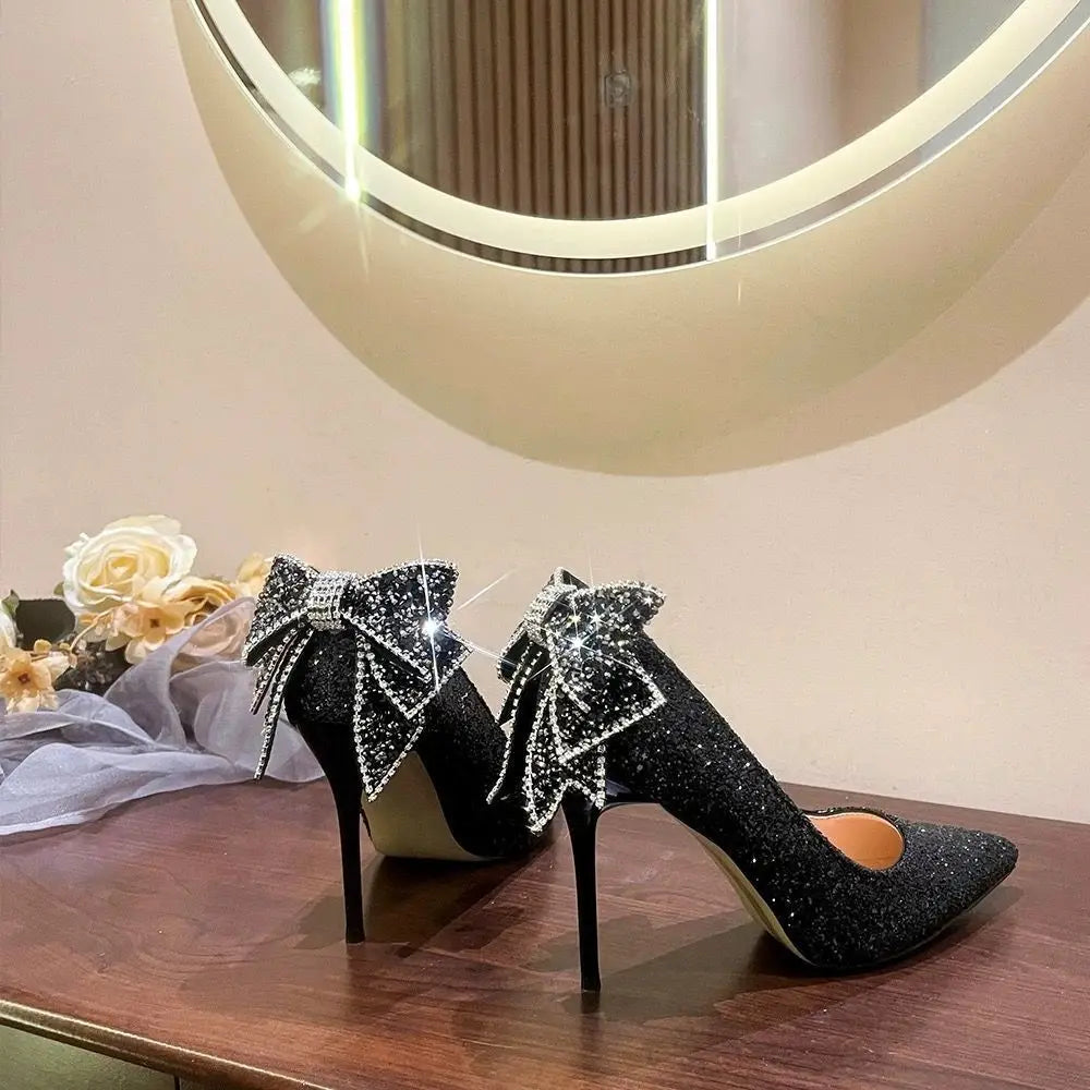 Bxoxo Shoes for Woman Stilito Silver Women's Summer Footwear Wedding Bride Shoe Rhinestone Pointed Toe Super High Heel Diamond 39