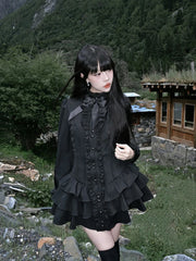 Bxoxo Black Gothic Lace Women Mini Dress Y2K Japanese Streetwear Lolita Slim Dress Female O Neck Long Sleeve Spicy Girls Vestidos New