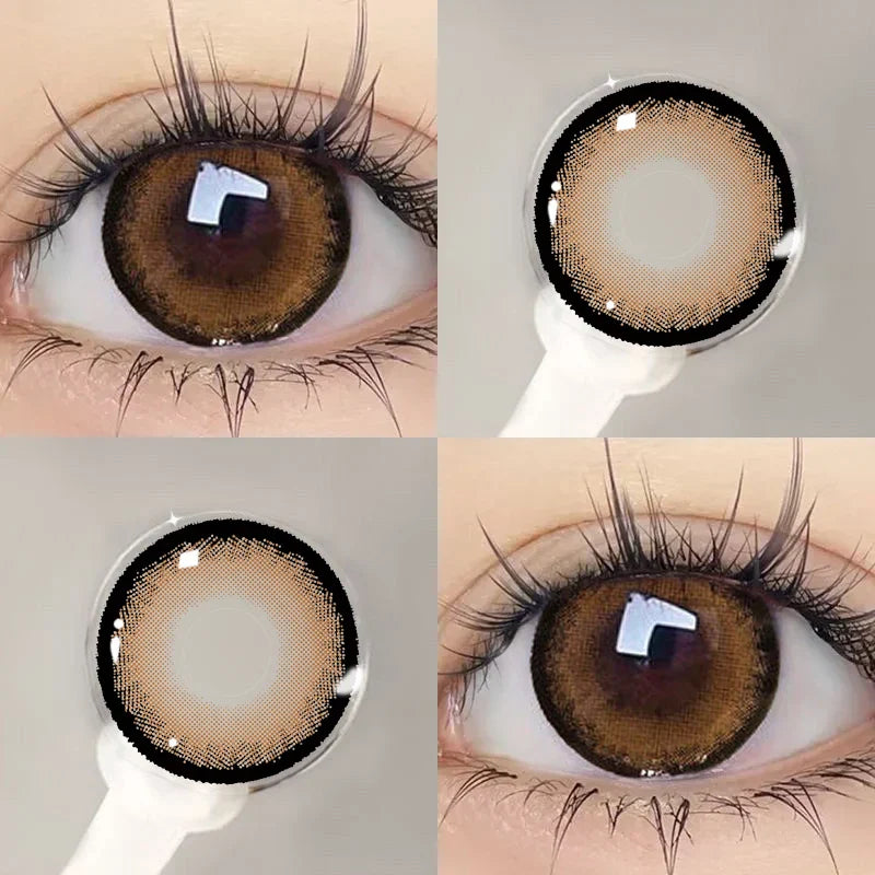 BXOXO 1Pair Myopia New Freshly Colour Contacts Lenses Large Diameter14.5mm Natural Eye Lenses Beauty Pupil Brown Gray Lenses