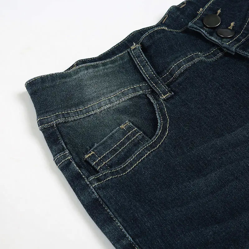 Bxoxo Vintage Washed Basic Flared Jeans Women Low Waist American Style Slim Denim Pants Button-up Trousers Casual Aesthetic