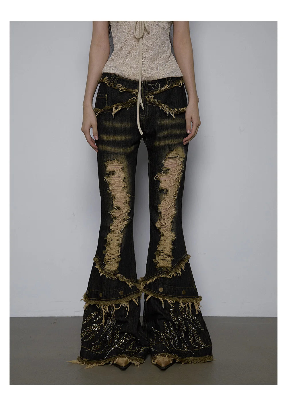 BXOXO Y2k Distressed Flared Jeans Japanese 2000s Style Black Jeans Vintage Gothic Punk High Waist Denim Pant Grunge Aesthetics