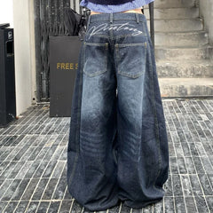 Bxoxo Y2k Letter Embroidery Washed Women Jeans Vintage Harajuku Wide Leg Denim Pants Baggy Gyaru Scimitar Trousers Streetwear