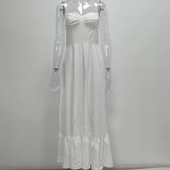 BXOXO Basic All-Match White Sling Dress Temperament High Waist Ruffled Dress Sweetheart Adjustable Bow Straps Thin Camisole Dress