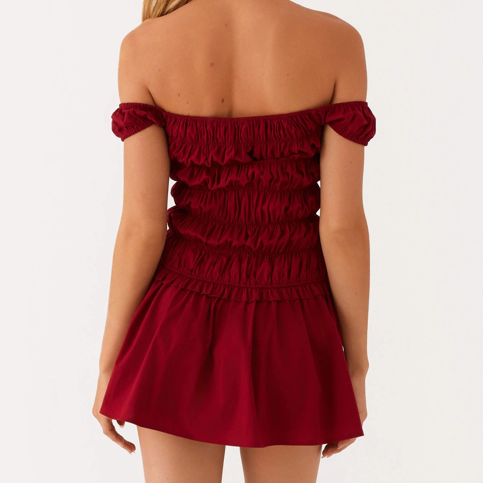 BXOXO Elegant Women's Summer Mini Party Dresses Short Sleeve Off Shoulder Solid Color/Dot Print Dresses Holiday Streetwear