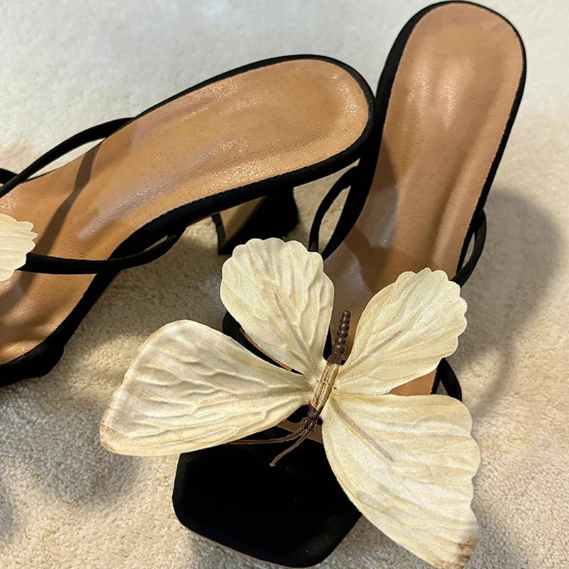 BXOXO Designer Summers Open Toe Butterfly-knot Women Slippers Fashion Slip On Ladies Elegant Thick Heel Dress Slides