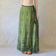 Bxoxo Retrp Print Knitted Long Skirts Chic Lace-up Low Rise Loose A-line Vintage 2000s Skirts for Women y2k Aesthetic Clothing