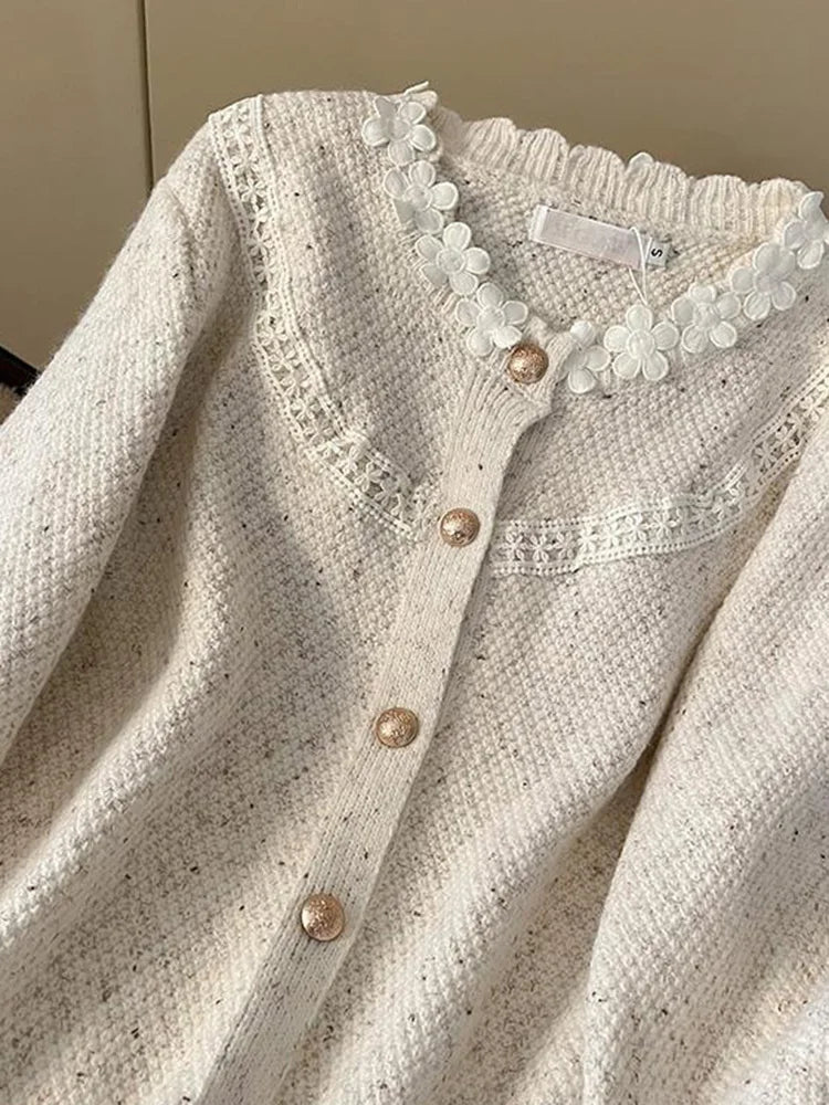 Bxoxo Floral Elegant Cardigan Women Vintage Sweet Long Sleeve Knitted Sweater French Retro Casual O Neck Design Fall Ins Tops Coats