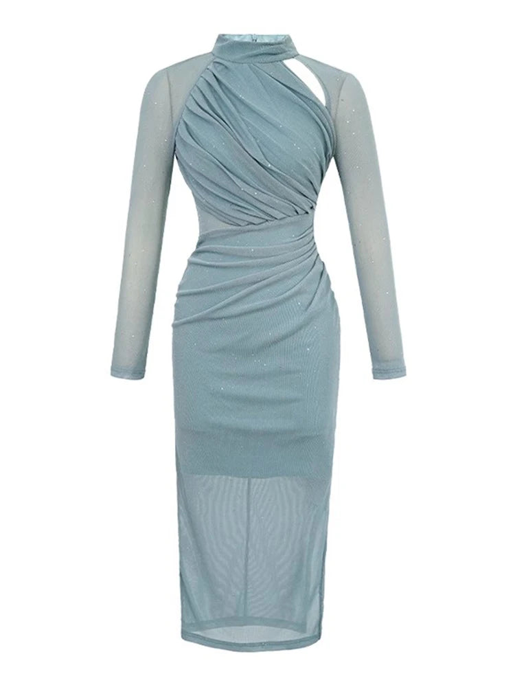 Bxoxo New Sparkly Evening Long Dresses Elegant Women Clothing Ladies Mujer Chic Hollow Skinny Elastic Long Party Prom Dress Robe Femme