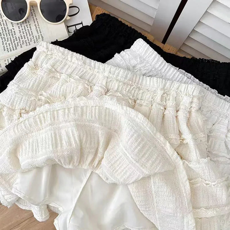 Bxoxo High Waist Ruffle Tutu Skirts Women Y2K Korean Sweet Preppy Tassel A Line Skirts Female New Lolita Cute Elastic Waist Cake Skirt