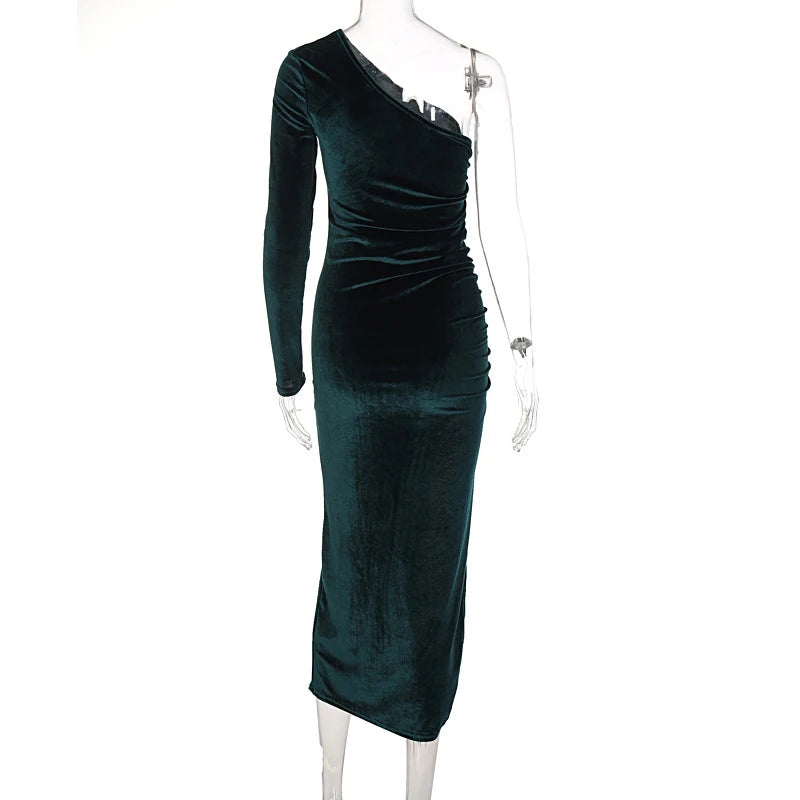 Bxoxo Women Elegant Long Sleeve Party Evening Velvet Bodycon Split Pencil Midi Dress 2024 Spring Autumn Clothes