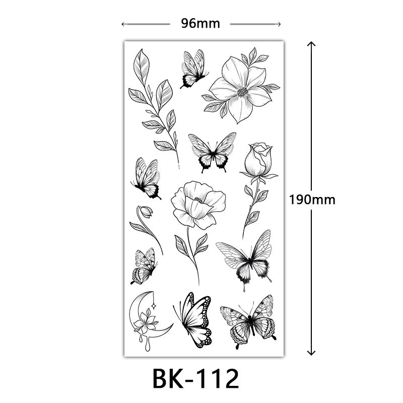 BXOXO Black Large Flower False Tattoo Sticker For Women Rose Peony Temporary DIY Water Transfer Tattoos Girls Hand back Body Art