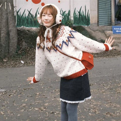 Bxoxo Vintage Sweet Knitted Pullovers Women Preppy Style Long Sleeve Sweater Retro Fashion Casual Autumn Winter Pullovers