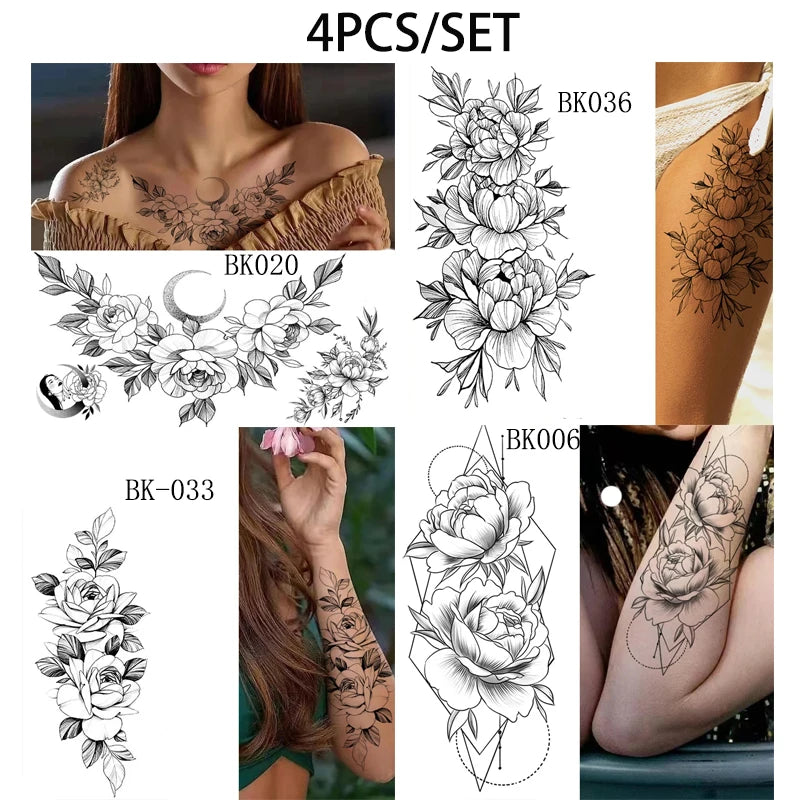 BXOXO Temporary Rose Flower Skin Tattoo Stickers Removable Blossom Flase Tattoos for Apart arm and shoulder Neck Back Flower Tattoos