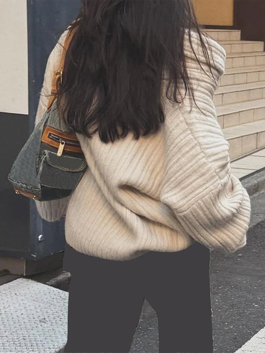 Bxoxo Women y2k Loose Knit Sweater Solid Color Long Sleeve Boat Neck Off Shoulder Pullovers Fall Winter Casual Jumpers Streetwear
