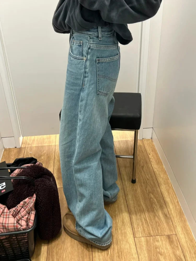 Bxoxo Streetwear Female Trousers Wide Leg Jeans for Women Blue High Waisted Jeans Women's Denim Pants Y2k Women's Clothing