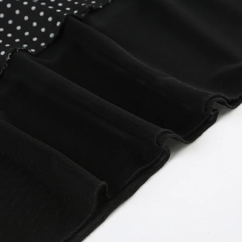 Bxoxo Polka Dot Mesh Long Skirt Summer Fashion Clashing Patchwork Slim Long Skirt Women Elegant Vintage Y2k Loose Long Skirt