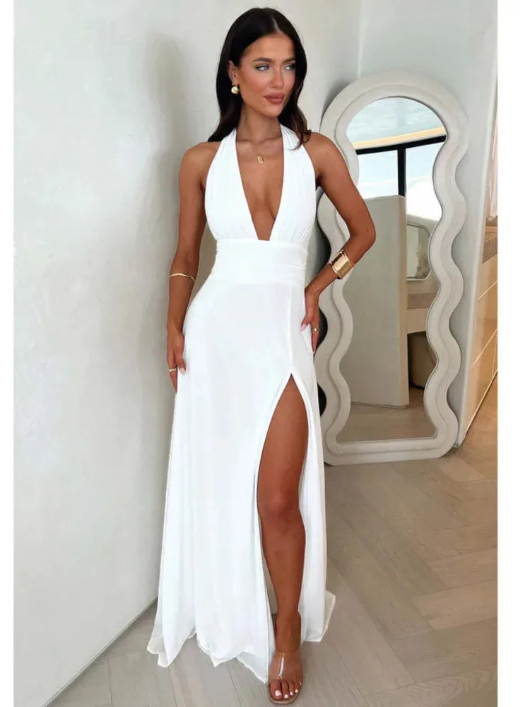 BXOXO Elegant Sleeveless Open Back High Split Dress Women Slim Lace Up Evening Dress Female Elegance Club Party Vestidos
