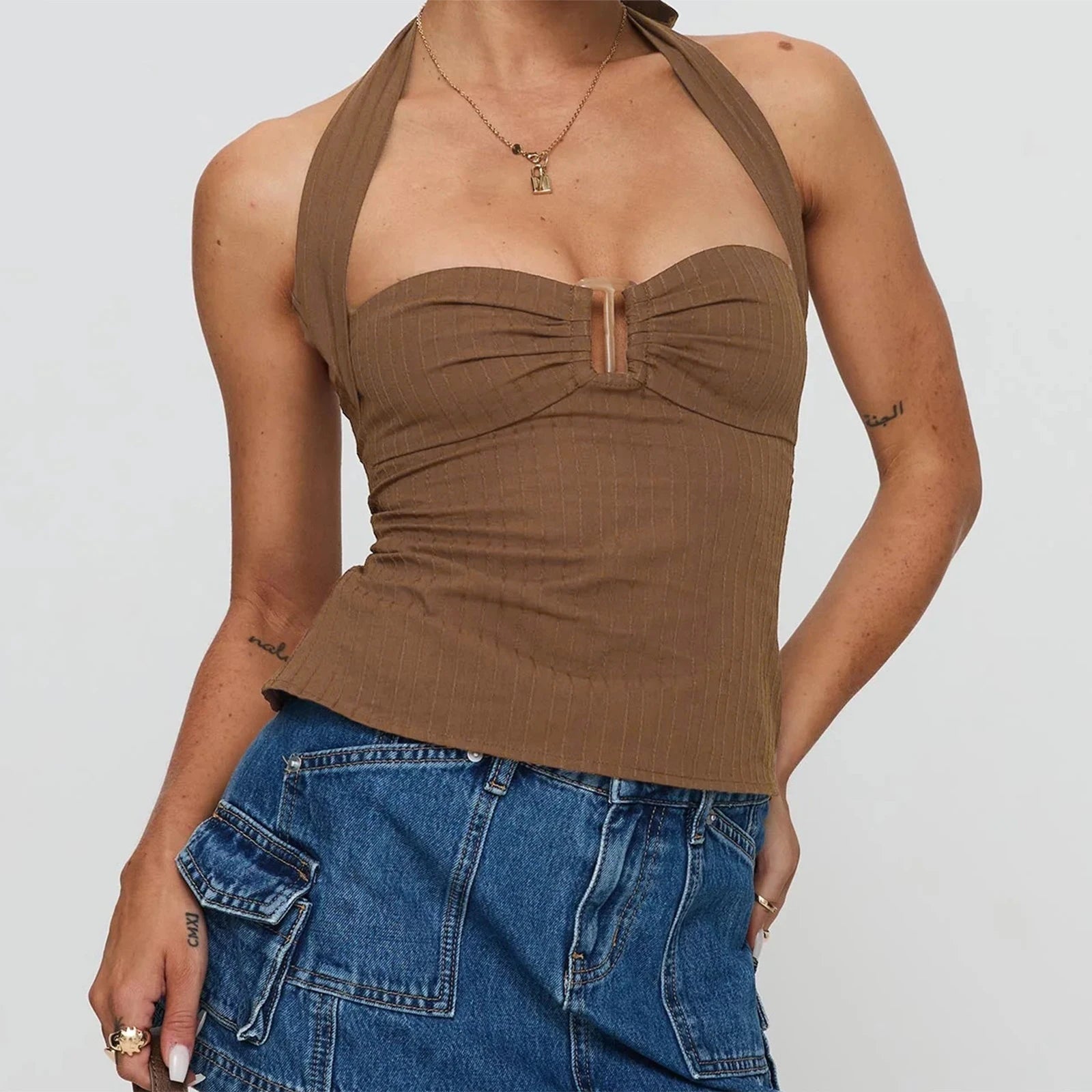 BXOXO Women Sexy Solid Slim Fit Sleeveless Tops Fashion Off Shoulder Backless Pleated Sling New Female Summer Beach Party Wear