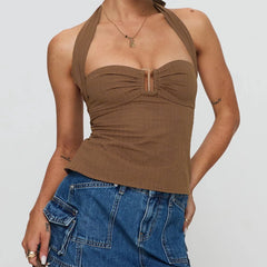 BXOXO Women Sexy Solid Slim Fit Sleeveless Tops Fashion Off Shoulder Backless Pleated Sling New Female Summer Beach Party Wear