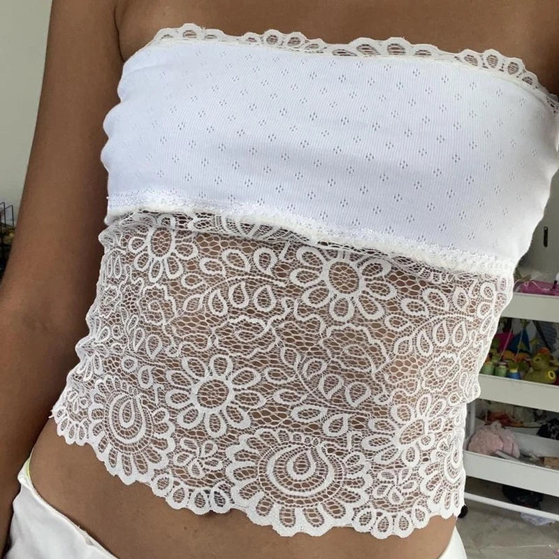 BXOXO Fairy Coquette Milkmaid Top Y2K Aesthetic White Lace Crop Top 90s Vintage Milkmaid Vest Chic Women Retro Streetwear