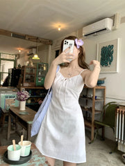 Bxoxo White Bow-Knot Strap Dr Women's Summer Slimming A-Line ort Skirt Waist-Cinching Korean Sle Commute Dr