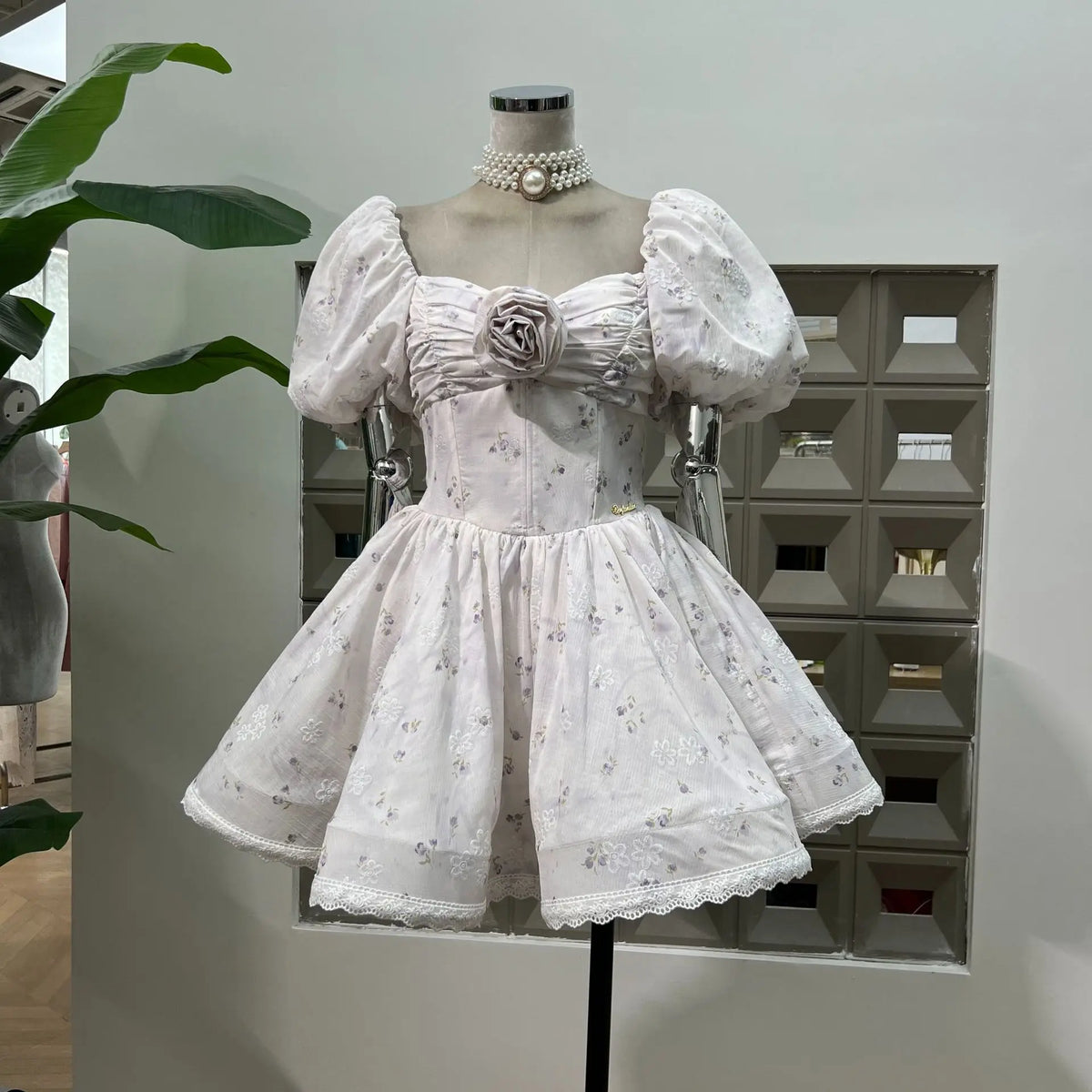 BXOXO French Spliced Appliques Sweet A Line Dresses For Women Slash Neck High Waist Printing Lace Backless Dress Female Fashion