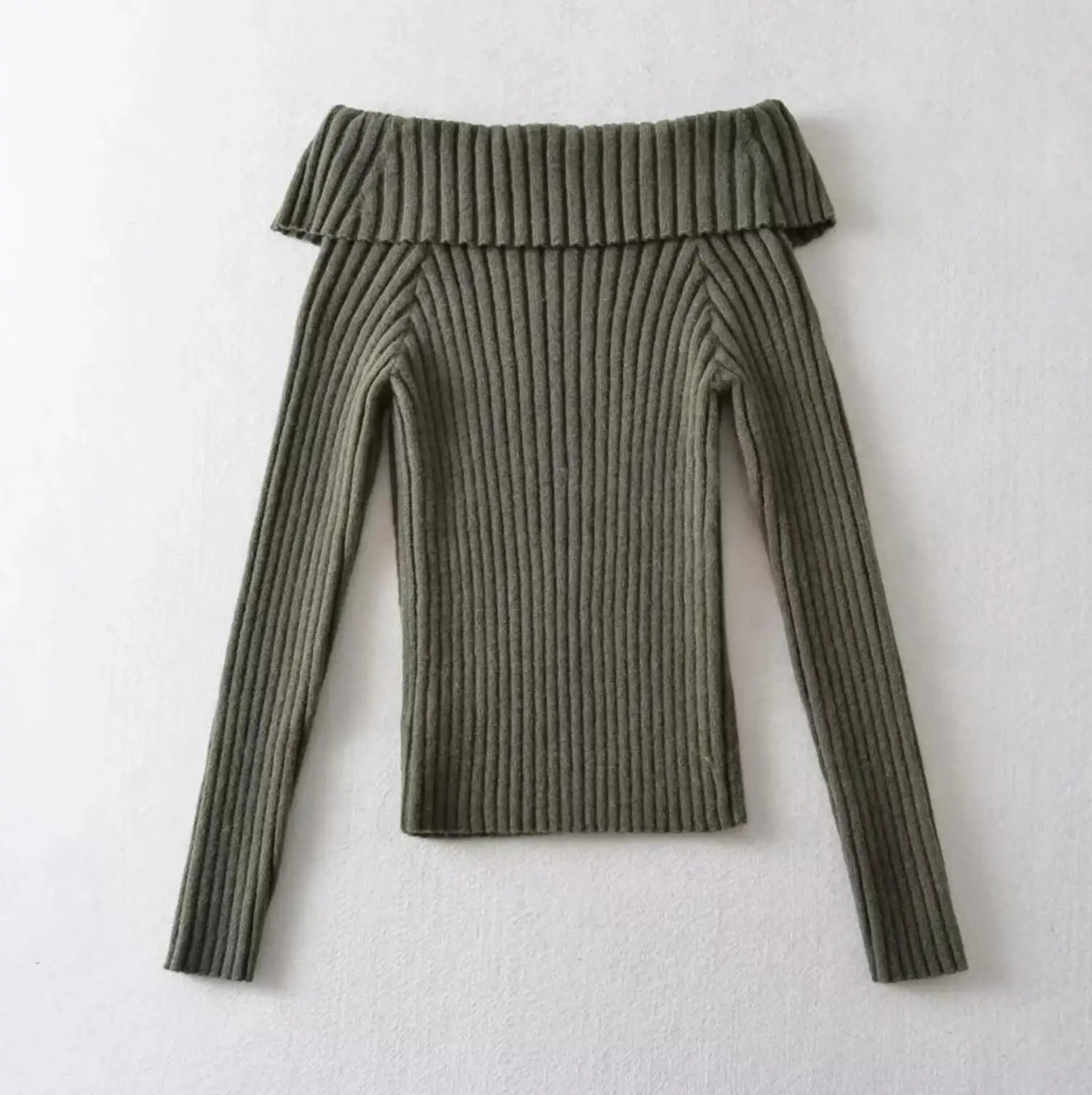Bxoxo Autumn Winter Solid Color Rib Knitted Off the Shoulder Pullover Sweater Sexy Women Full Sleeve Slim Stretch Knitwear Jumper