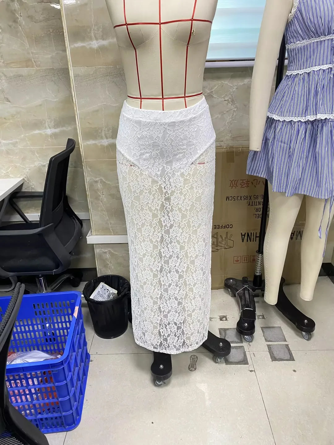 BXOXO Women Flower Sheer Lace Skirt Elastic Waist See Through Beach Cover Up Long Skirt Summer Holiday Party Streetwear