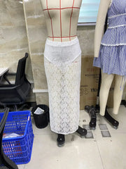 BXOXO Women Flower Sheer Lace Skirt Elastic Waist See Through Beach Cover Up Long Skirt Summer Holiday Party Streetwear