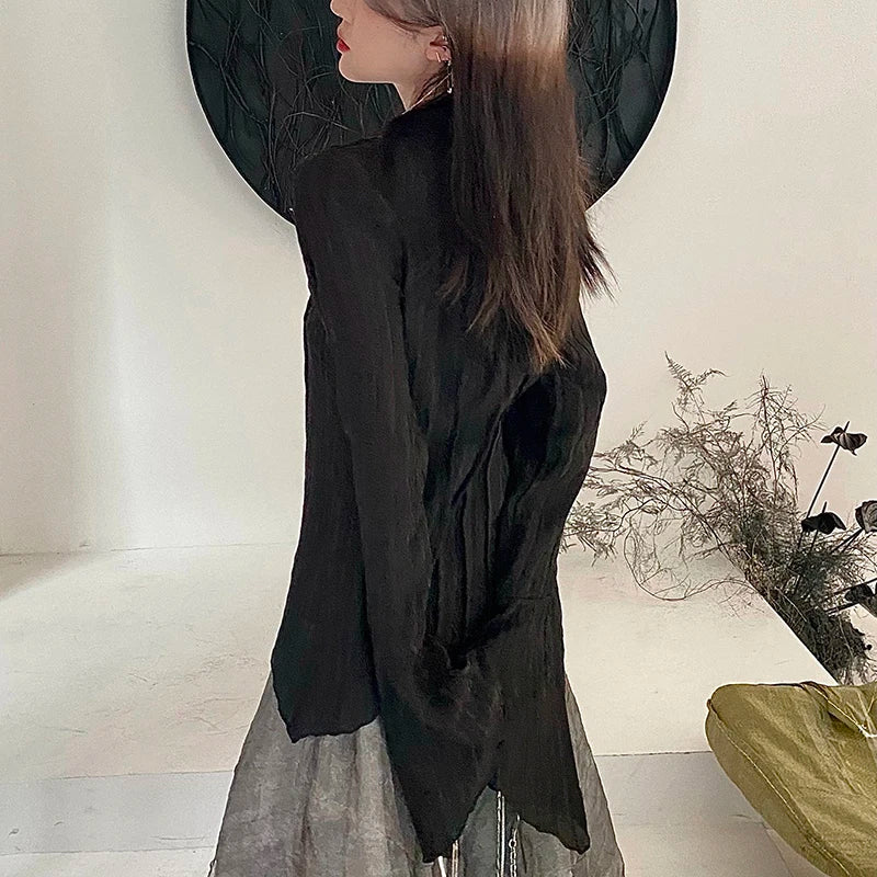 Bxoxo Gothic Women Black Shirts Korean Female Designed Irregular Tops Dark Academic Spring Fashion Streetwear Y2K Blouse New