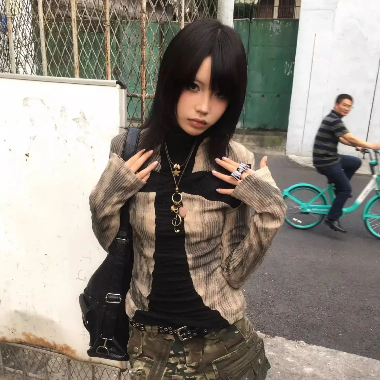 BXOXO Vintage T Shirt Women Patchwork Long Sleeve Skinny Tee Tops Streetwear Y2k Aesthetic Grunge Tops Tie Dye Tee Tops 2000s