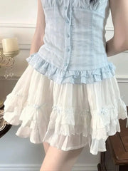 BXOXO Bow Sweet Women White Skirt Cute Casual Elegant High Waist Mini Skirts Vintage Preppy Style Kawaii Female Ball Gown Skirt
