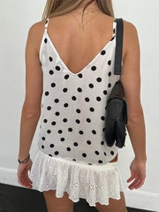 BXOXO Women s Sleeveless Camisole with Polka Dot Print and Tie-Up Front Detail V-Neck Tank Top for Summer Streetwear Fashion