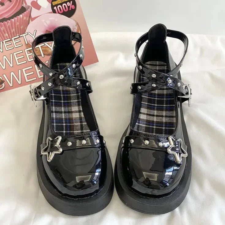 BXOXO Lolita Shoes Women's Preppy Style Single Shoes Patent Leather Thick Bottom Mary Jane Shoes Vintage Girls JK Uniform Shoes