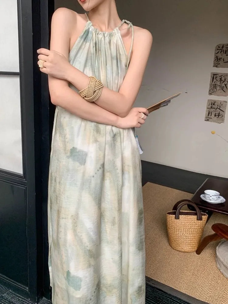 BXOXO Summer Women Elegant Casual Midi Dress Sleeveless Loose Vintage Chic Party Beach Holiday Clothes Female Print Vestidos New