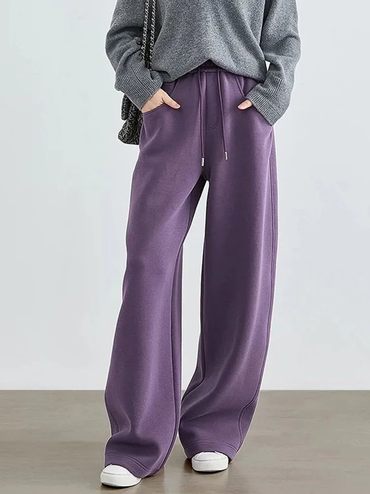 Bxoxo Women Streetwear Purple Sweatpants Loose High Waist Vintage Fall Wide Leg Pant Casual Retro Pockets American Y2K Female Trousers