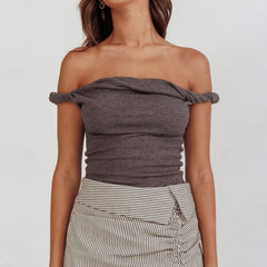 BXOXO Women Off Shoulder Top Sleeveless Twist Strap Tank Tops Slim Fit Stretch Ruched Crop Top Going Out Y2k Bustier