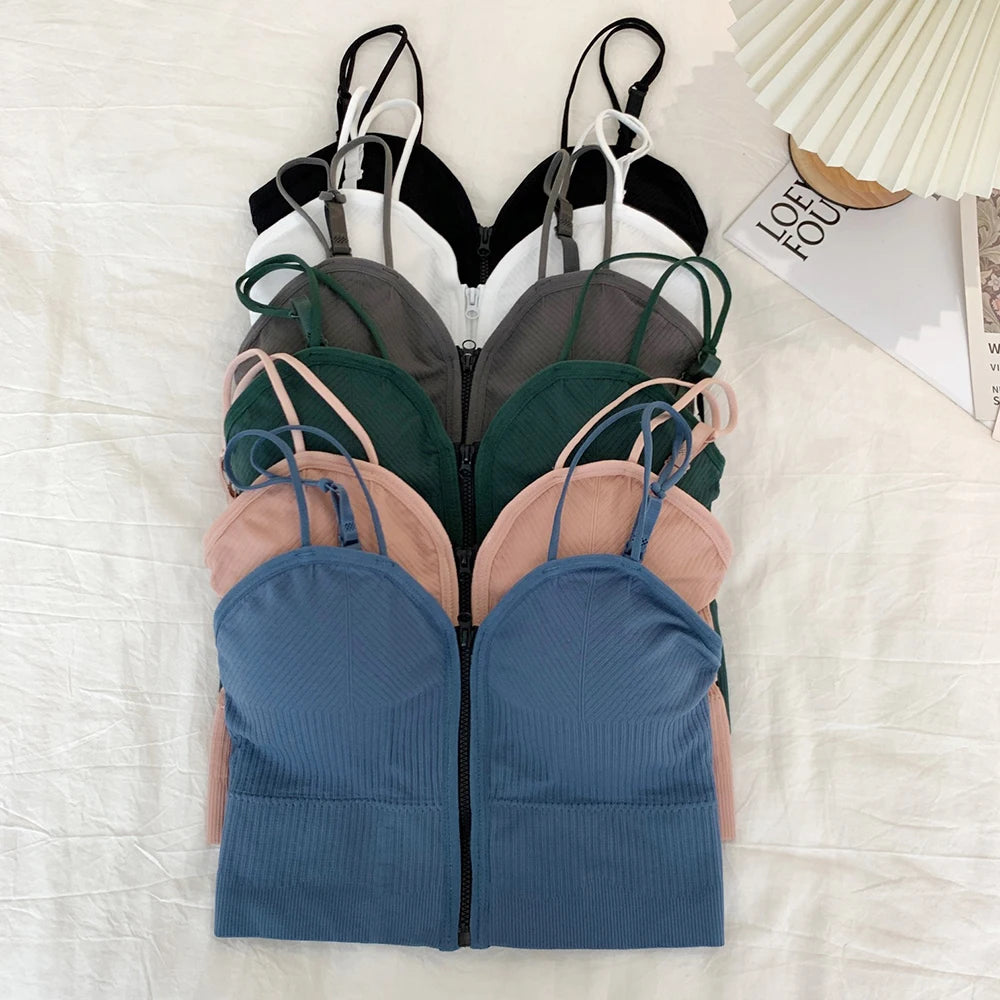 BXOXO Ziper Fly Crop Tops Wish Padded Underwear Tube Tops Women Cottons Crop Tops Basic Tops Women Basic Crop Tops Summer