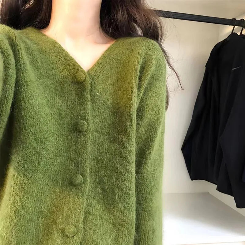 BXOXO FALL OUTFITS Autumn New V Neck Knitted Cashmere Cardigan Women Korean Casual Solid Color Single Breasted Long Sleeved Sweater Outwear
