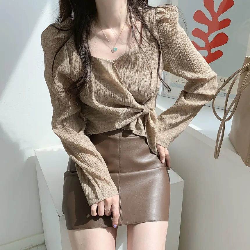 Bxoxo Tops for Women Elegant Social Clothes Korean Style Womens Shirt & Blouse Spring Long Sleeve White Chic Streetwear S Pretty Cute