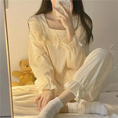 Bxoxo Pajamas Female 2 Sets Of Homewear Girls Spring And Autumn Long-Sleeved Trousers Sweet Student Princess Style Cute Homewear Set